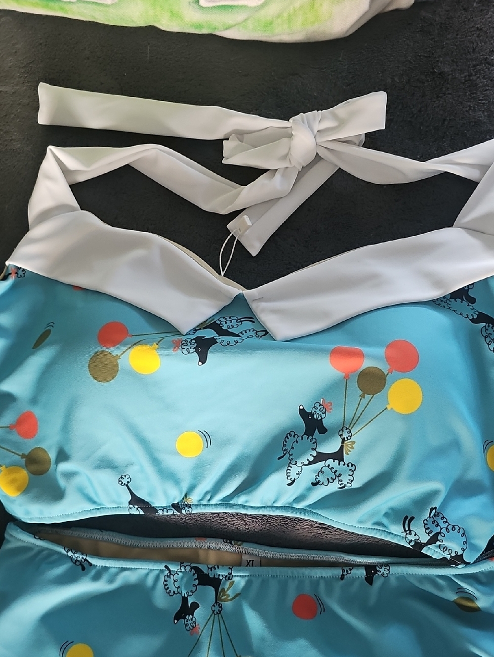Red Dolly Swimwear Blue Poodle Balloon Cutout Halter Collared Bathing Suit - Picture 2 of 6
